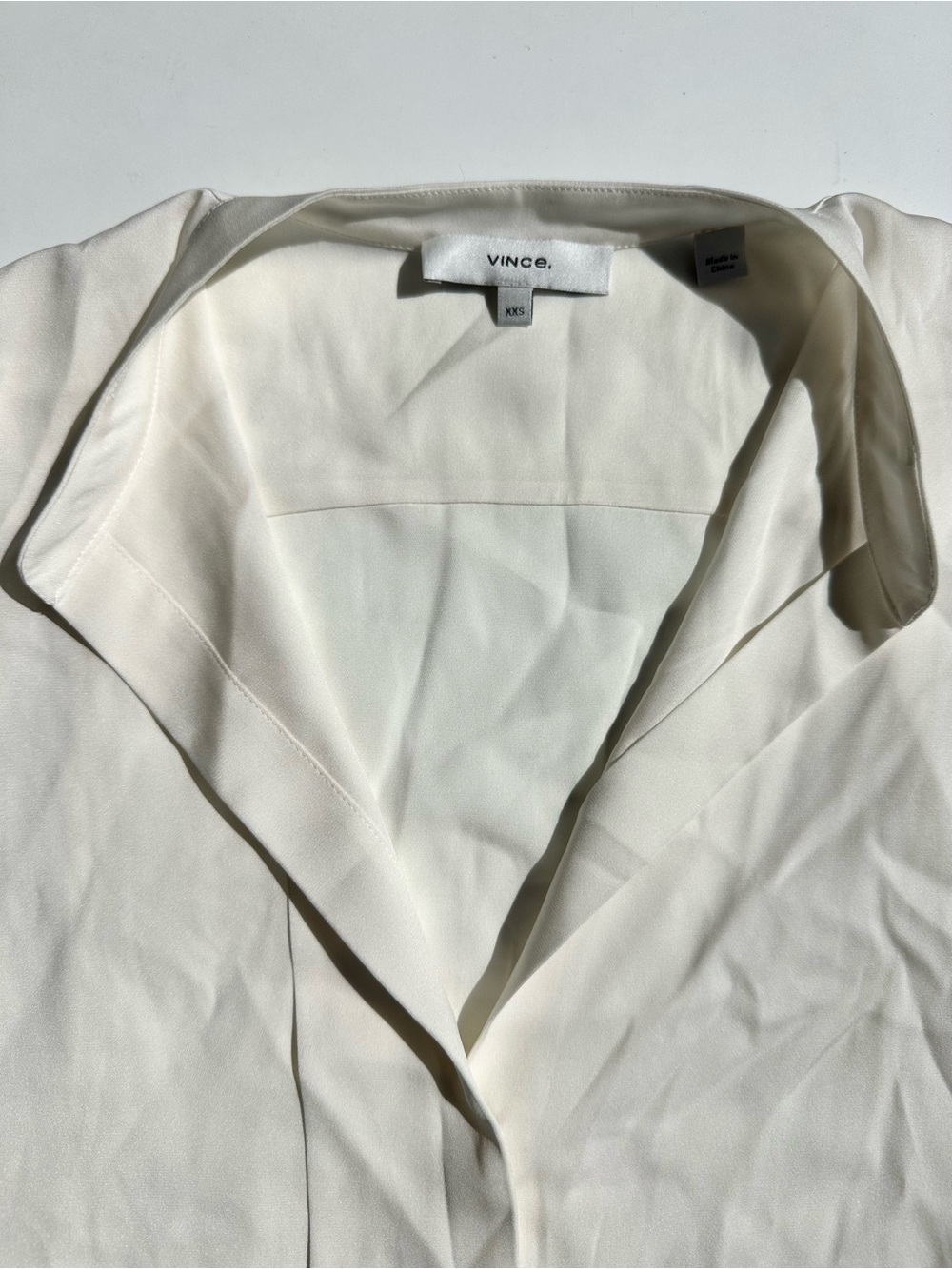 Vince Silk Satin (Stretch Washable) Mandarin Band Collar Blouse Ivory Cream, XXS - Picture 4 of 15